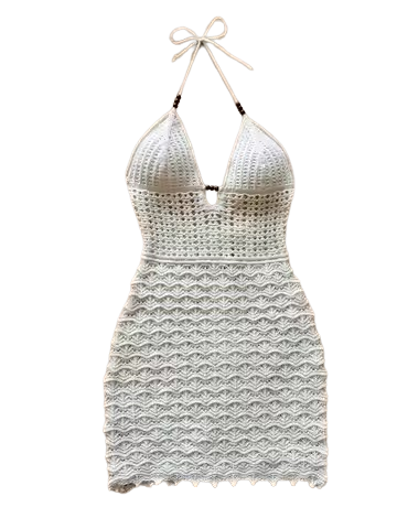 Elegant Crochet Halter Neck Mini Dress