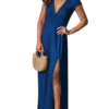 Elegant Deep V-Neck Side Slit Maxi Dress