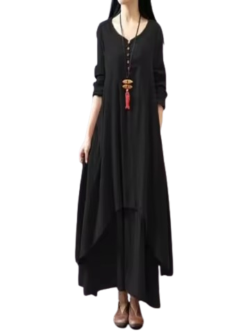 Minimalist Button-Detail Long Sleeve Maxi Dress