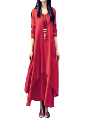 Boho Asymmetrical Hem Long Sleeve Maxi Dress