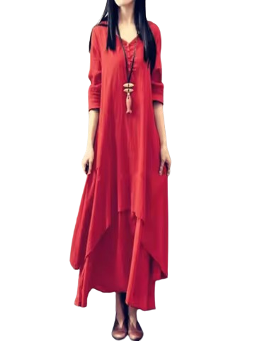 Boho Asymmetrical Hem Long Sleeve Maxi Dress
