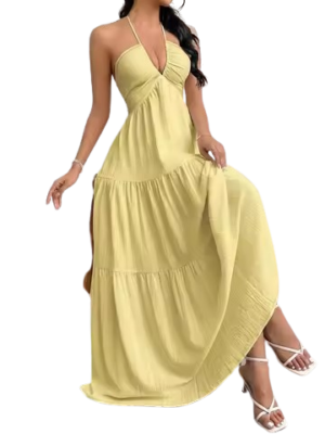 Elegant Halter Neck Tiered Maxi Dress