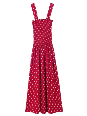 Retro Polka Dot Smocked Strap Maxi Dress