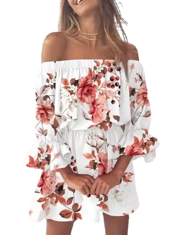 Floral Off-Shoulder Ruffle Mini Dress