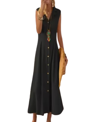 Elegant Button-Down Sleeveless Maxi Dress