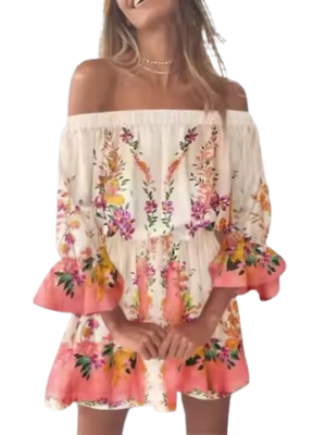 Floral Off-Shoulder Ruffle Sleeve Mini Dress