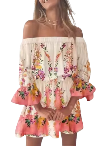 Floral Off-Shoulder Ruffle Sleeve Mini Dress