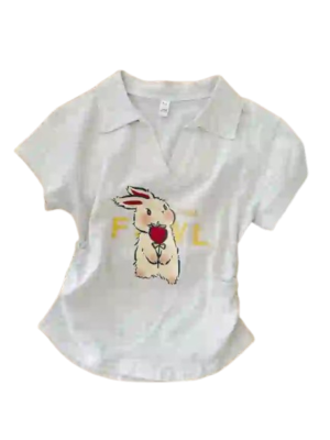 Cute Bunny Graphic Collared Short Sleeve Top