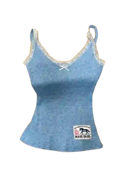 Soft Ribbed Lace Trim Spaghetti Strap Cami