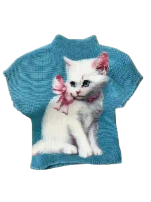 Cute Kitten Graphic Ribbed Knit Top