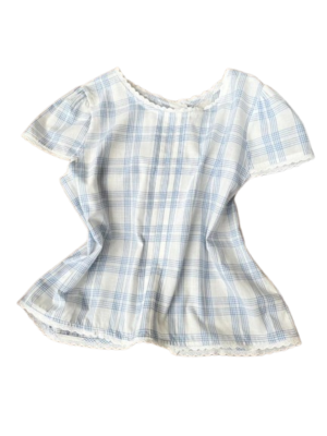 Soft Plaid Ruffle Trim Short Sleeve Blouse
